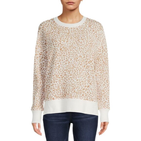 Time & Tru Leopard Print Tan/Cream Sweatshirt Size XL - Picture 1 of 10